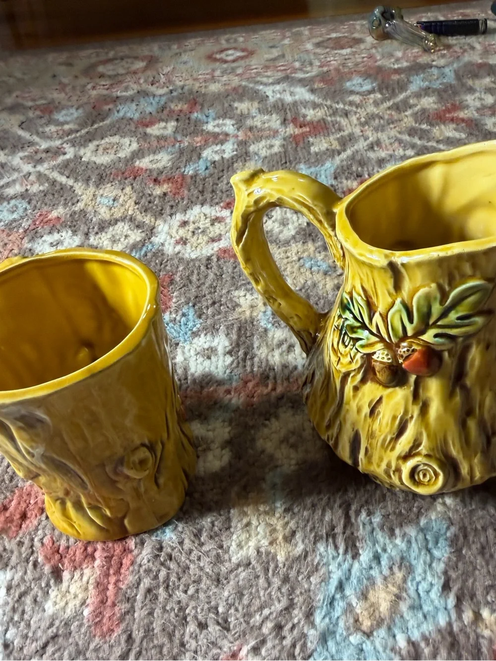 Vintage Sexton 1970 Woodland Tree Stump Creamer 🍄 Mug Set Mushroom Acorn Ceramic